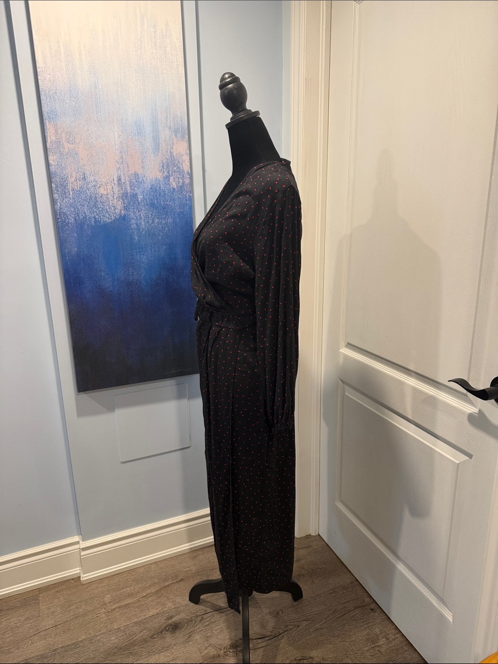 H&M Classic Black Wrap Midi Dress with Subtle heart Print - Picture 2 of 8